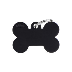 MyFamily Medaglietta per Cani Personalizzabile Osso Basic Alluminio Nero L
