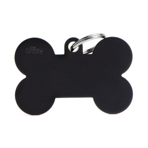 MyFamily Medaglietta per Cani Personalizzabile Osso Basic Alluminio Nero XL