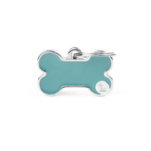MyFamily Medaglietta per Cani Personalizzabile Osso Basic Handmade Azzurra S