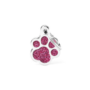MyFamily Medaglietta per Cani Personalizzabile Zampa Glitter Shine Rosa S