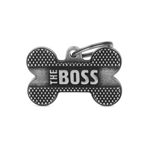 MyFamily Medaglietta per Cani Personalizzabile Osso Bronx Boss Argento Antico XL