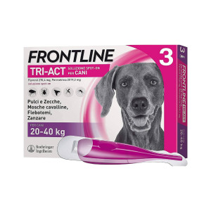 Frontline Tri-Act Spot-On Antiparassitario per Cani 3 Pipette L 20-40kg