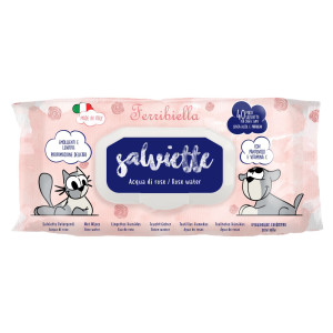 Ferribiella Salviette Detergenti per Cani e Gatti Acqua di Rose 40 Pezzi