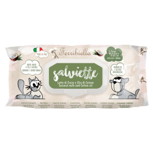 Ferribiella Salviette Detergenti Cocco Cotone per Cani e Gatti 40 Pezzi