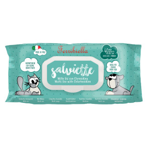 Ferribiella 1 CONFEZIONE da 40 pz Salviette Detergenti Milleusi Igienizzanti per Cani e Gatti con Clorexidina
