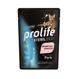 Prolife® Prolife Cat Sterilized Grain Free Sensitive Adult Maiale e Patate Umido per Gatti Busta da 85 g