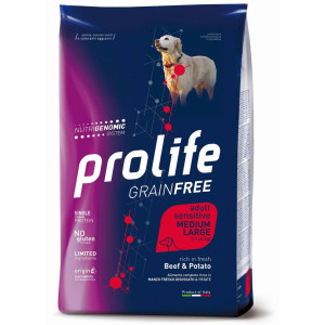 Prolife® Grain Free Sensitive Adult Medium Large Manzo e Patate per Cani 10 Kg