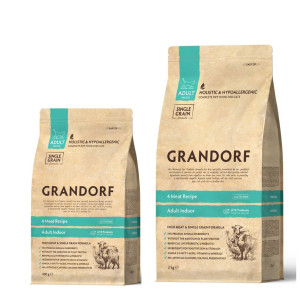 Grandorf Adult Indoor 4 Carni e Riso Integrale per Gatti Adulti Indoor 2 Kg