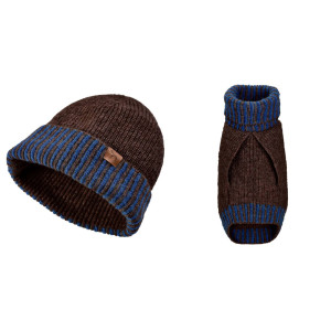 Hunter Maglioncino Pullover per Cani Odense con Cappello Marrone Blu 65 cm