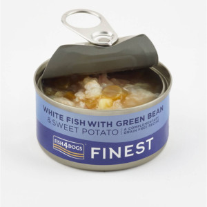 Fish4Dogs 1 x 85 g Finest Alimento Umido per Cani Pesce Bianco con Patata Dolce e Fagioli Verdi