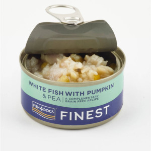 Fish4Dogs 1 x 85 g Finest Alimento Umido per Cani Pesce Bianco con Zucca e Piselli