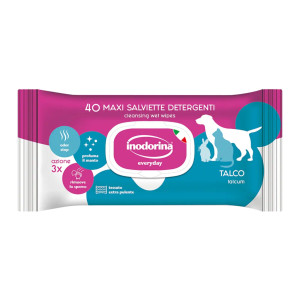 Inodorina Salviette Detergenti Umidificate per Cuccioli Cani e Gatti Talco Everyday 40 pz