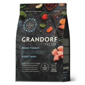Grandorf Fresh Turkey Adult Mini Breeds con Tacchino e Patate Dolci per Cani Adulti di Piccola Taglia 1 Kg