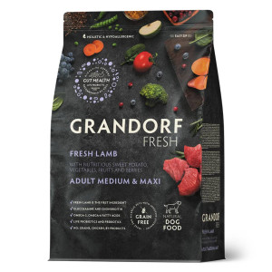 Grandorf Fresh Adult Medium & Maxi Breeds con Carne Fresca di Agnello e Patata Dolce per Cani Adulti 3 Kg