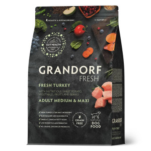 Grandorf Fresh Adult Medium & Maxi Breeds con Carne Fresca di Tacchino e Patata Dolce per Cani Adulti 3 Kg