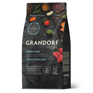 Grandorf Fresh Cat con Carne Fresca di Agnello e Patate Dolci per Gatti Sterilizzati o Anziani 400 gr