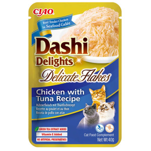 Inaba® Ciao® Inaba Dashi Delights Delicati Fiocchi di Pollo con Tonno in Brodo Cibo Umido per Gatti 40 g