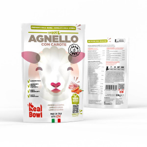 REAL BOWL 1 BUSTA x 150 g Alimento Fresco Cotto per Cani all'Agnello con Carote Grain Free