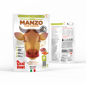 REAL BOWL 1 BUSTA x 400 g Alimento Fresco Cotto per Cani al Manzo con Carote Grain Free