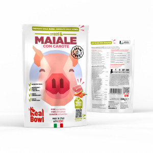 REAL BOWL 1 BUSTA x 150 g Alimento Fresco Cotto per Cani al Maiale con Carote Grain Free