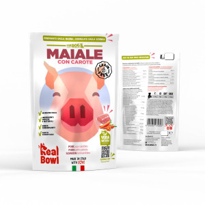 REAL BOWL 1 BUSTA x 700 g Alimento Fresco Cotto per Cani al Maiale con Carote Grain Free