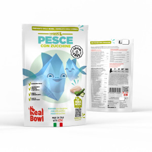REAL BOWL 1 BUSTA x 400 g Alimento Fresco Cotto per Cani al Pesce con Zucchine Grain Free