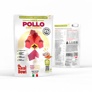 REAL BOWL 1 BUSTA x 400 g Alimento Fresco Cotto per Cani al Pollo con Carote Grain Free