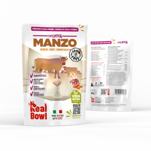 REAL BOWL 1 BUSTA x 160 g Alimento Completo per Gatti al Manzo Senza Cereali Grain Free
