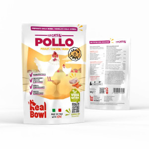 REAL BOWL 1 BUSTA x 80 g Alimento Completo per Gatti al Pollo Senza Cereali Grain Free