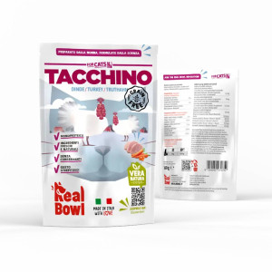 REAL BOWL 1 BUSTA x 160 g Alimento Completo per Gatti al Tacchino Senza Cereali Grain Free