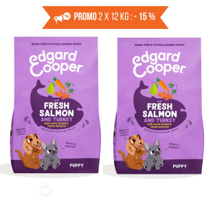 Edgard &amp; Cooper PROMO 2 x 12 Kg Edgard & Cooper Salmone Fresco dell'Atlantico e Tacchino per Cuccioli Puppy
