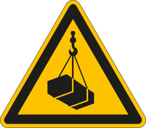 Warnschild / Warnzeichen: Warnung vor schwebender Last, Dreieck, gelb-schwarz, ASR/ISO, Kunststoff, Schenkellänge 300 mm, 1 Stück