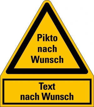 Kombi-Warnschild / Warnzeichen: Text und Pikto nach Wunsch, gelb, Aluminium, 210 x 240 mm