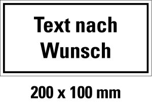 Hinweisschild mit Text nach Wunsch, Aluminium, 200 x 100 mm, 1 Stück