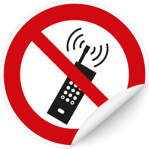 Verbotsschild: Mobiltelefone verboten, ASR/ISO, Folie selbstklebend, Ø 300 mm, 1 Stück