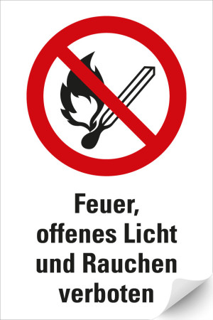 Kombi-Verbotsschild: Feuer, offenes Licht und Rauchen verboten, Piktogramm & Text, ASR/ISO, Folie selbstklebend, 200 mm x 300 mm, 1 Stück