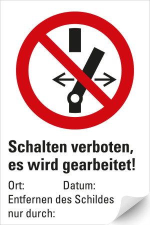 Verbots-Kombischild Schalten verboten es wird gearbeitet, Piktogramm P031 nach ASR/ISO, Magnetfolie, 120 x 200 mm, Stück