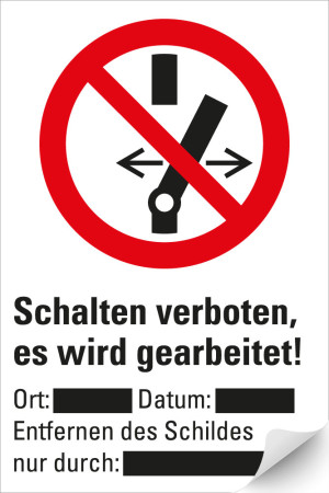 Verbots-Kombischild Schalten verboten es wird gearbeitet, Piktogramm P031 nach ASR/ISO, Schultafellack zum Beschriften, Magnetfolie, 300 x 400 mm,