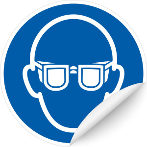 Gebotsschild: Augenschutz benutzen, blau-weiß, ASR/ISO, Standardfolie, Ø 200 mm