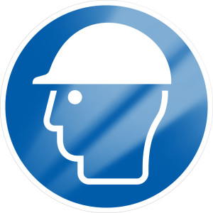 Gebotsschild: Kopfschutz benutzen, blau-weiß, ASR/ISO, Aluminium, Ø 200 mm, 1 Stück
