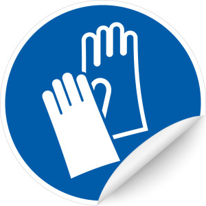 Gebotsschild: Handschutz benutzen, blau-weiß, ASR/ISO, Folie selbstklebend, Ø 100 mm, 1 Stück