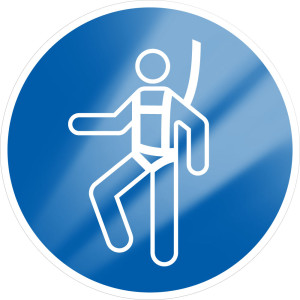 Gebotsschild: Auffanggurt tragen, blau-weiß, ASR/ISO, Aluminium, Ø 200 mm, 1 Stück