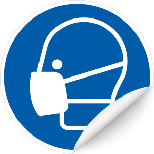 Gebotsschild: Maske benutzen, blau-weiß, ASR/ISO, Folie selbstklebend, Ø 100 mm, 1 Stück