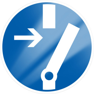 Gebotsschild: Vor Wartung oder Reparatur freischalten, blau-weiß, ASR/ISO, Aluminium, Ø 200 mm, 1 Stück