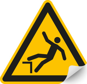 Warnschild / Warnzeichen: Warnung vor Absturzgefahr, Dreieck, gelb-schwarz, ASR/ISO, Folie selbstklebend, Schenkellänge 200 mm, 1 Stück