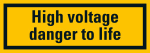 Warnschild / Warnzeichen: High voltage danger to life, praxisbewährt, gelb-schwarz, Folie selbstklebend, 74 x 210 mm, 1 Stück