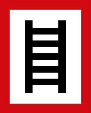 Feuerwehrschild: Stelle zum Anleitern, weiß-rot, DIN 4066, selbstklebende Folie, 200 x 250 mm