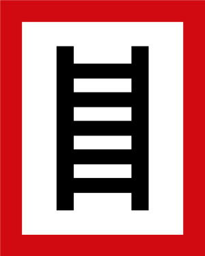 Feuerwehrschild: Stelle zum Anleitern, weiß-rot, Aluminium, selbstklebend, 200 x 250 mm