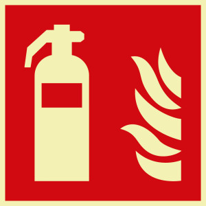 PERMALIGHT® power Brandschutzzeichen: Feuerlöscher, ASR/ISO, Kunststoff selbstklebend lang nachleuchtend, 150 x 150 mm