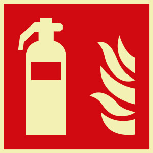 PERMALIGHT® power Brandschutzzeichen: Feuerlöscher, ASR/ISO, Kunststoff, selbstklebend, langnachleuchtend, 200 x 200 mm